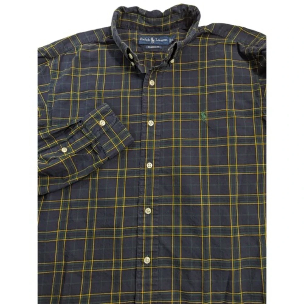 Polo Ralph Lauren Men's Cotton Classic Fit Plaid Button Down Shirt Sz L EUC